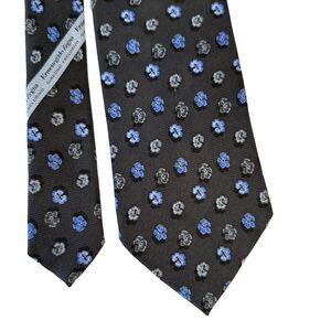 Ermenegildo Zegna Tie Dark Brown Blue Floral Pattern 100% Silk Made in Italy